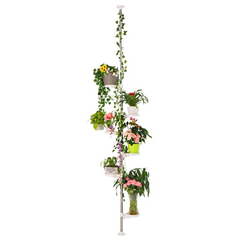 Baoyouni 7-Schicht Blumentreppe Teleskop Pflanzenständer Indoor-Anlage Steht Federspannung Pole Metall Blume Display Rack Space Saver Corner Floral Topf Aufhänger Regal Blumenregal, Elfenbein