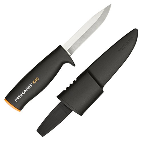 Fiskars Universalmesser, Inklusive Köcher zum sicheren Verstauen, Länge 22,5 cm, Schwarz/Orange, K40, 1001622