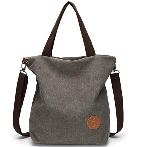 JANSBEN Damen Canvas Handtasche Schultertasche Casual Multifunktionale Umhängetaschen Große für Arbeit Schule Shopper Lässige täglich (Grau)