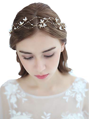 Lareina.C Braut Haarreif Perlen Blumen Hochzeit Haarschmuck Damen Kopfschmuck fur Ausführen Tanzparty (Perle Blume)