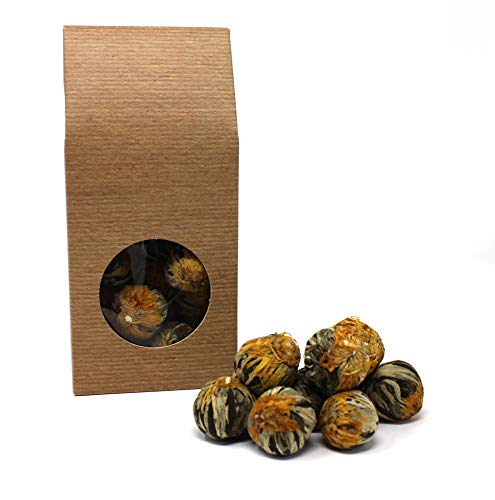 10 x Teeblume / Teerose - 'White Fortune Balls' - Weißer Tee und Ringelblumenblüten