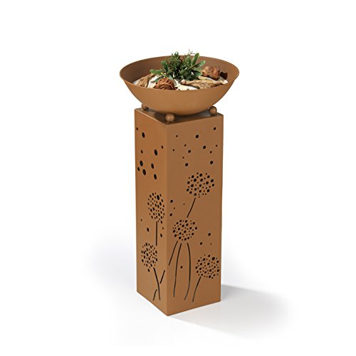 EASYmaxx 04092 Dekosäule mit Pflanzschale und Integrierter LED-Beleuchtung; mit Timer; für Innen und Aussen; 72 cm; Rost-Farben