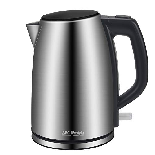 ABC Lifestyle Edelstahl Wasserkocher, 1850-2200 W, 1,7 L Elektrischer Wasserkocher, Automatische Abschaltung, Edelstahl Schnellwasserkocher mit Sichtfenster (Edelstahlfarben)
