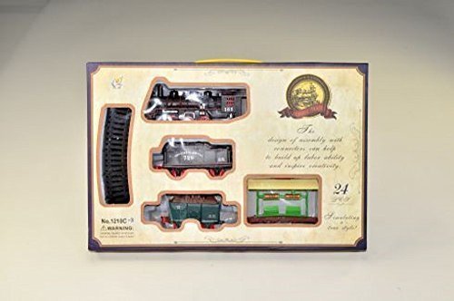 Eisenbahn mit Anhängern und Bahnhof