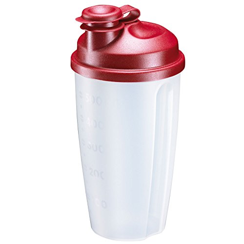 Westmark Dressingshaker, Schüttelbecher, Shaker mit herausnehmbarer Mixscheibe, Messskala und verschließbarem Ausgießer, Füllvolumen: 0,5 Liter, Kunststoff, Mixery, Rot/Transparent, 2435227R