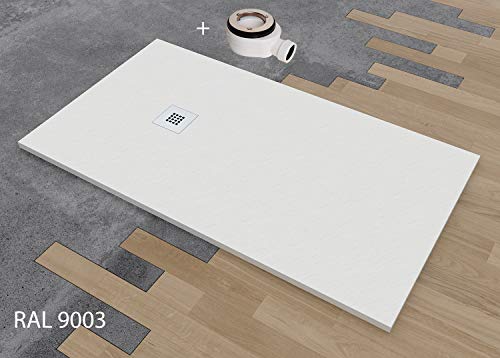 DUSCHWANNE MINERALGUSS SCHIEFER TEXTUR MIT GELCOAT 90x140 cm weiß RAL 9003