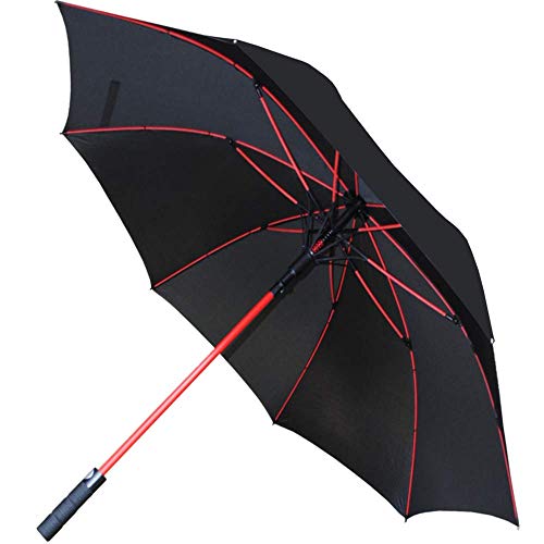 COLLAR AND CUFFS LONDON - 140 cm Bogen - Windproof - Verstärkte Fiberglasrippen in Rot - SEHR STARK - StormFighter Jumbo - Automatik - Fiberglas Regenschirm Stockschirm - Schwarz