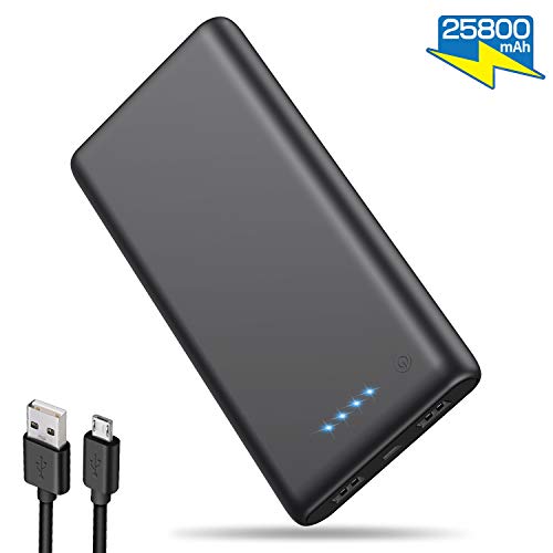 iposible Powerbank 25800 mAh,【Neuestes Modell】 Externer Akku Hohe Kapazitat Power Pack Ladegerät Dual Ports Output Akkupack für Handy, Tablette - Mattschwarz