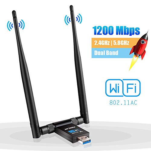 WLAN Stick Adapter WiFi USB PC Wireless Dongle Dual Band 2.4GHz/300Mbps 5GHz/867Mbps Dual 5dBi Antenne Netzwerk für Desktop Laptop Windows XP/Vista/7/8/10 Linux MAC OS