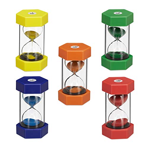 Relaxdays 10024319 XXL Set, 5X Sanduhr für Kinder, Zeit Lernen, 1, 5, 10, 15, 30 min, bruchsicher, bunt