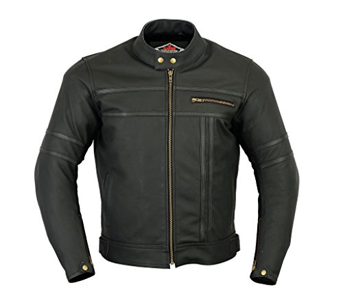 Texpeed - Herren - Motorradjacke aus mattem Leder - Zweifarbig - Schwarz - L - 106.68cm
