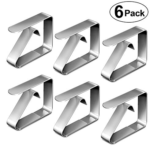 PAMIYO 6 Stück Tischdeckenklammer,Tischtuchklammer aus Edelstahl Tischabdeckungsklemmen,Tischdeckenhalter Tischtuch Clips Tischtuch Clips für Restaurant,Partys,Picknicks Buffets - Silber