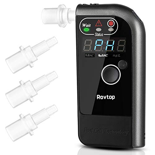 Rovtop Alkoholtester Professioneller digitaler Alkoholtest Brennstoffzelle und LED Display mit 4 Mundstücken