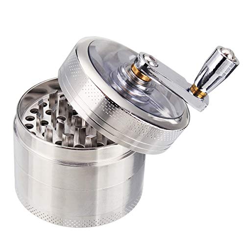 MOHOO Grinder Crusher 4-Teilig pollenschaber Mühle für getrocknete Gewürze, Tabak, Herb, Kräuter, spices, Ø55mm Mini-Scraper Silber