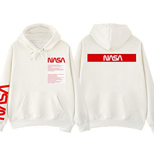 NASA Hoodie Frauen Sweatshirt Kängurutasche Kapuzenpullover Langarm,Drucken,Rundhalsshirt,Klassisches,BriefLogoBaumwolle,Astronauten-Logo,UnisexRundhalspullover,Weiß,S