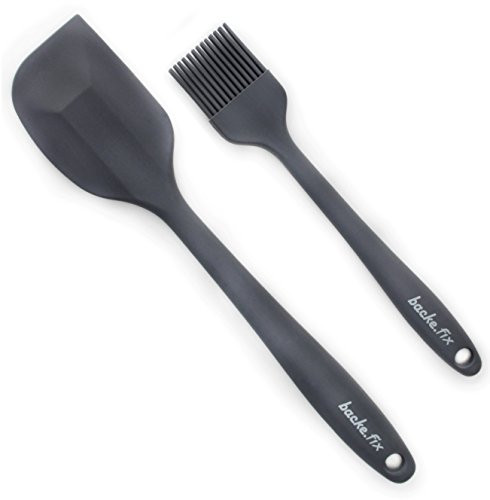 BackeFix Silikon Teigschaber und Backpinsel DUO Set mit Edelstahlkern – Teigspatel 28cm und Fettpinsel 22cm