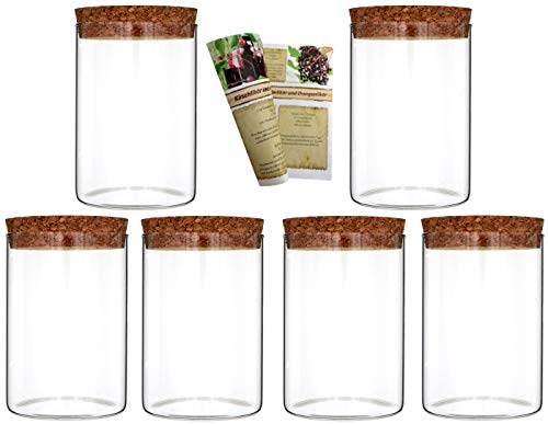 gouveo 6er Set 500 ml Glasdosen Vorratsdosen aus Borosilikatglas mit Korkverschluss, Vorratsgläser, Gewürzgläser (6, 500 ml)