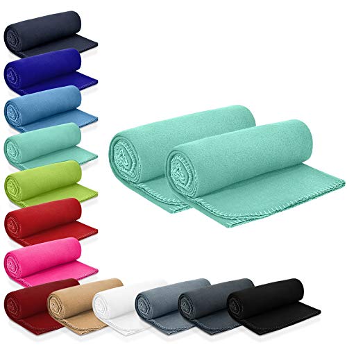 WOMETO 2-TLG Fleecedecke Kuscheldecke 130x160 türkis - weich warm Kettelrand