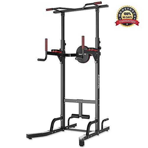 Yaumany Dip Station 7in1 Power Tower Kraftturm Multifunktions Kraftstation Fitness Tower für Zuhause mit Klimmzugstange, Liegestützgriffe, Max.120 KG, ideal für Home-Gym,2 Jahre Garantie