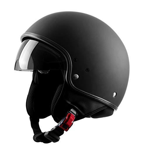 Westt Vintage Jethelm Motorradhelm Helm - Retro Stil - Matt Schwarz - ECE Zertifiziert