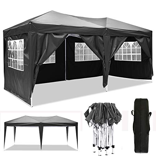 3x3m/3x6m Faltpavillon, Pavillon, wasserdicht gartenpavillon, festzelt partyzelt hochklappbare Gazebo Festival Sonnenschut (3x6m, Schwarz)