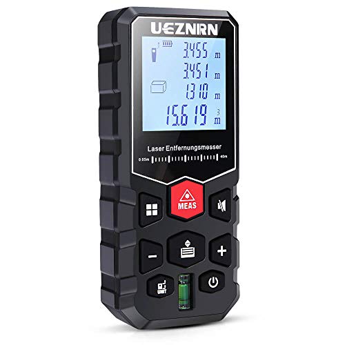 Ueznirn Laser Entfernungsmesser Distanzmessgerät Messbereich: 0,05~40m, Lasermessgerät Genauigkeit: ±2 mm, IP54 Staub/Spritzwasserschutz Entfernungsmessgerät mit LCD Hintergrundbeleuchtung