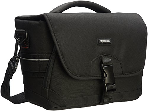 AmazonBasics - Mittlere Schultertasche für SLR-Kamera und Zubehör, Schwarz mit grauer Innenausstattung
