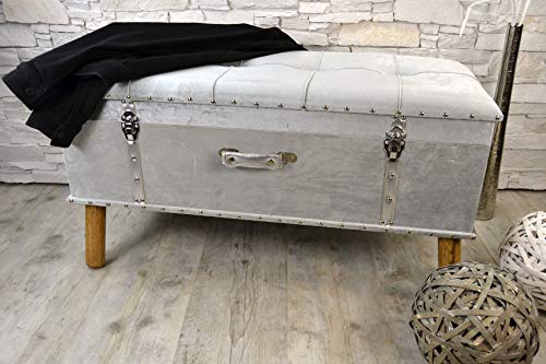 Livitat Hocker Polsterhocker Suitcase Pouf Truhe Staufach Truhenbank Sitzbank Ottomane Silber B90 x T40 x H47 cm LV2077