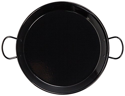La Schale 36 cm, emaillierter Edelstahl induktionsgeeignet Paella-Pfanne mit Griffen aus Keramik, Schwarz