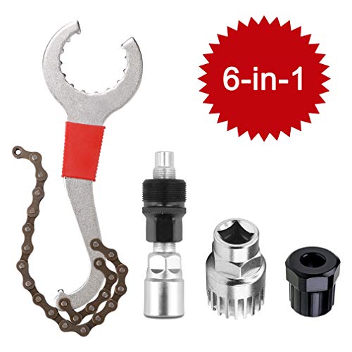 6-in-1 Fahrrad Kassette Removal Tool mit Kurbelabzieher und Innenlager-Entferner 5-11 Fach Kompatibel Kettenpeitsche Fahrrad Reparatur Werkzeug Set Kurbel Kette Achse Demontage Werkzeug