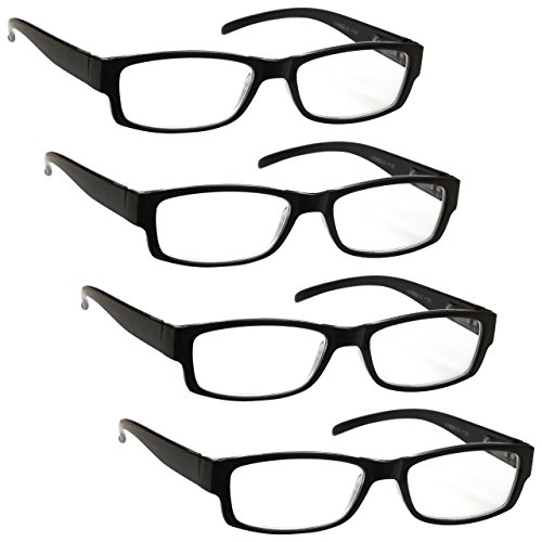 Die Lesebrille Unternehmen Schwarz Leicht Komfortables Leser Wert 4er-Pack Designer Stil Herren Frauen UVR4PK032 Dioptrien +2,00