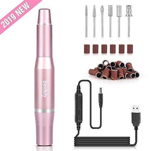 Bestidy Elektrische Nagelfräser Set, Elektrische Nagelfeilen 6 in 1 Elektrisches Maniküre Pediküre Set Polierwerkzeuge Nagelknipser Set für Acryl Gele Home und Salon Verwendung(20000 RPM) (Rosa)