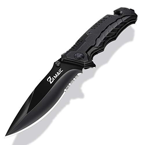 ZIMAIC 3-in-1 Klappmesser | Scharfes Outdoor Survival Taschenmesser mit Wellenschliff | Outdoor Messer mit Titaniumklinge aus Edelstahl und Aluminiumgehäuse