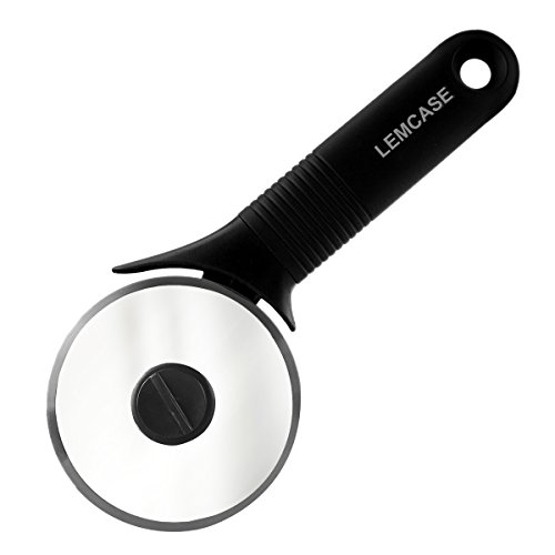 LEMCASE Pizzaschneider - Pizzaroller, Pizzarad - Pizza Cutter aus Edelstahl Räder und Silikon Griff | Schwarz