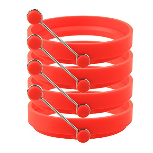 Sicai Eierringe, 4 Stück, antihaftbeschichtetes Silikon für runde Spiegeleier rot