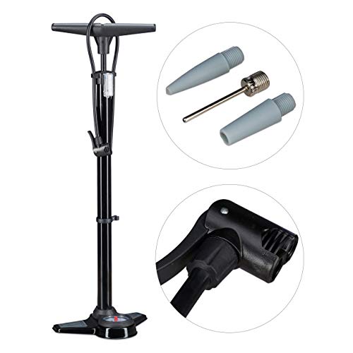 Relaxdays Profi Standpumpe mit Manometer, Doppelpumpenkopf, Universal Luftpumpe, alle Ventile, Adapter, 70 cm, schwarz