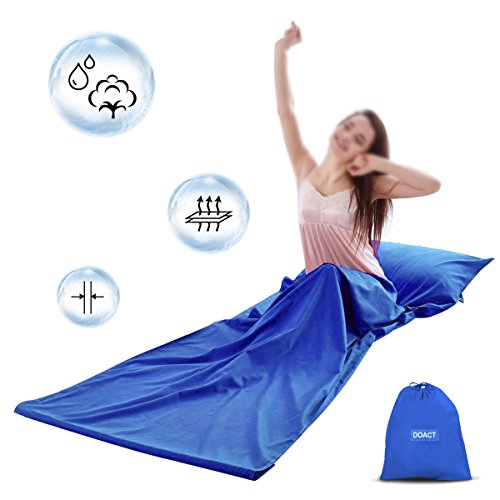 Doact Hüttenschlafsack Ultra-Leichter Reise-Schlafsack Sommer Schlafsack mit Reißverschluss Schlafsack Inlett mit extra Kissenfach für Camping, Trekking, Reise, Hotel Nutzung Leichte Weiche Baumwolle
