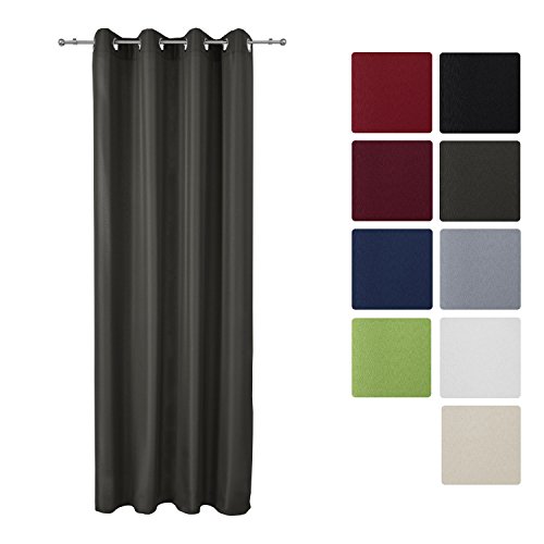 Beautissu Blickdichter Ösen-Vorhang Amelie - 140x175 cm Anthrazit (Grau) - Dekorative Gardine Ösenschal Fenster-Schal