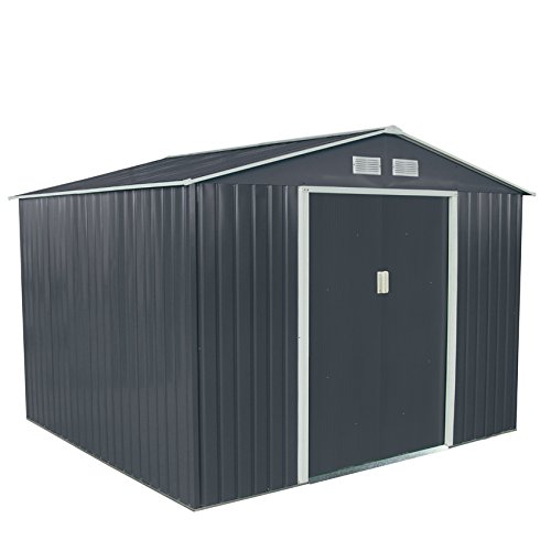XXXL Metall Gerätehaus 277x309x192cm Geräteschuppen Garten Schuppen Gartenhaus Satteldach (Grau)