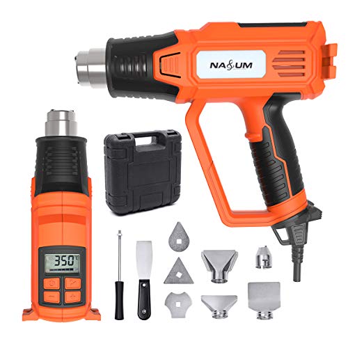 NASUM Heißluftpistole 2000W, Heißluftgebläse mit LCD-Anzeige, Heißluftfön 50°C-600°C einstellbar, Luftstrom: 180-260L /Min, COOL DOWN 280L/Min, zum gezielten Farbentfernen, Löten, Schrumpfen (mit LCD)