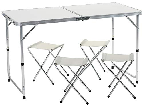120cm Campingtisch/Klapptisch Set mit 4 Klappstühlen klappbar und höhenverstellbar