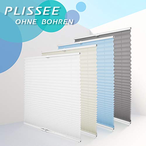 Plissee Klemmfix ohne Bohren Jalousien Rollo, Plisseerollo mit Klemmfixträger, Faltrollo sichtschutz und Sonnenschutz, Plissee Rollo für Fenster und Tür - Weiß 110 x 130 cm