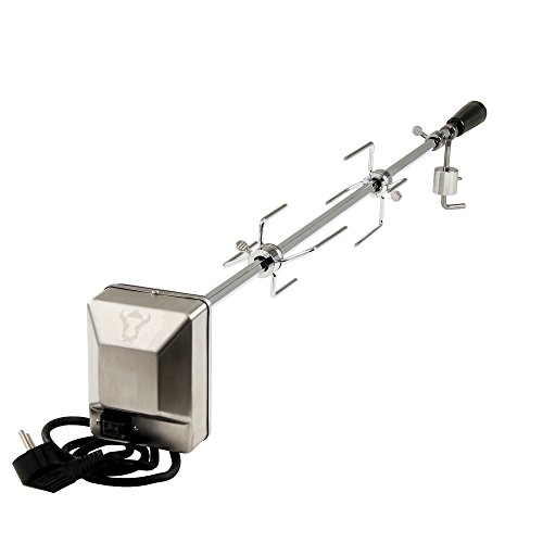 BBQ-Toro Universal Grillspieß Set I inkl. 2X Fleischnadeln, Lager, Ausgleichsgewicht und Motorhalterung I 220V - 240V Edelstahl Motor I Drehspieß für Gasgrill I Rotisserie (90 cm)