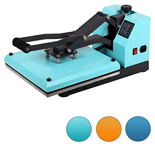 RICOO T438-TB Transferpresse Textilpresse Textildruckpresse Klappbar Thermopresse Transferdruck Bügelpresse Textil T-Shirtpresse Sublimationspresse für Flexfolie und Flockfolie/Türkis-Blau