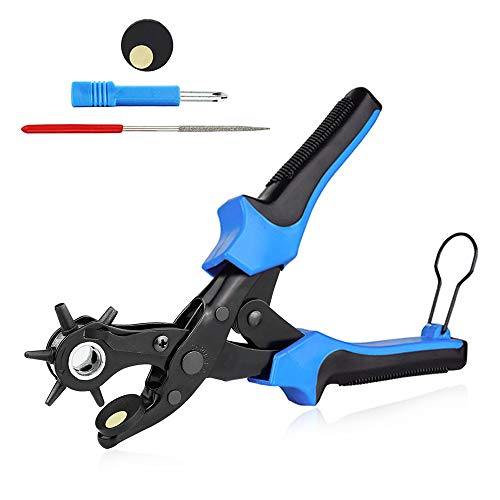 Leder Locher, Opamoo Gürtel Locher Heavy Duty Revolver Lochzange mit 2 Extra Punch Platten und Lineal Multi Sized Puncher für Gürtel, Kunsthandwerk, Karte, Gummi