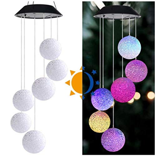 VNEIRW Solar Windspiele Kugel Licht Color-Changing 6 LEDs Hängelampe Lichterkette Kristalle Pendelleuchten für Garten, Veranda Dekoration, Balkon (Bunt)