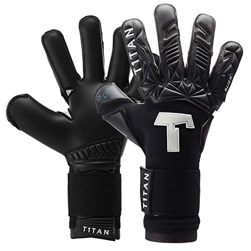 T1TAN Alien Black-Out Junior Kinder Torwarthandschuhe + Soft Grip, Tormannhandschuhe Junior mit Innennaht für den Profi der Zukunft Gr. 4