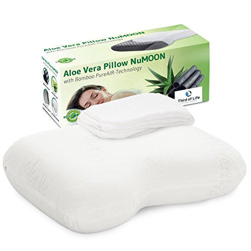 ALOE VERA Kopfkissen / Nackenstützkissen NuMOON mit Wellnesskern | Orthopädischer Visco-Schaum mit BAMBUS PureAIR Effekt & Gratis Bezug | Seitenschläfer-Kissen / Gesundheitskissen / HWS Nackenkissen