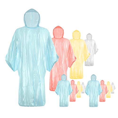 12er-Pack Regenponchos mit Kapuze von BORA - Sparset Einweg-Notfallponchos ideal fürs Konzert, Camping, Outdoor, Stadion, Festival (12x Regenponcho mehrfarbig)