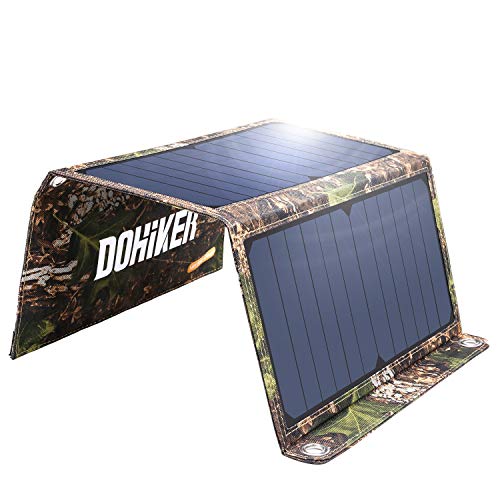 DOHIKER - Solar Ladegerät 14W Solar Panel mit Dual USB Ports ( Tragbares Ladegerät für iPhone XS iPad Kindle Lautsprecher faltbares Ladegerät für Aktivitäten im Freien Camping Wandern Reise )